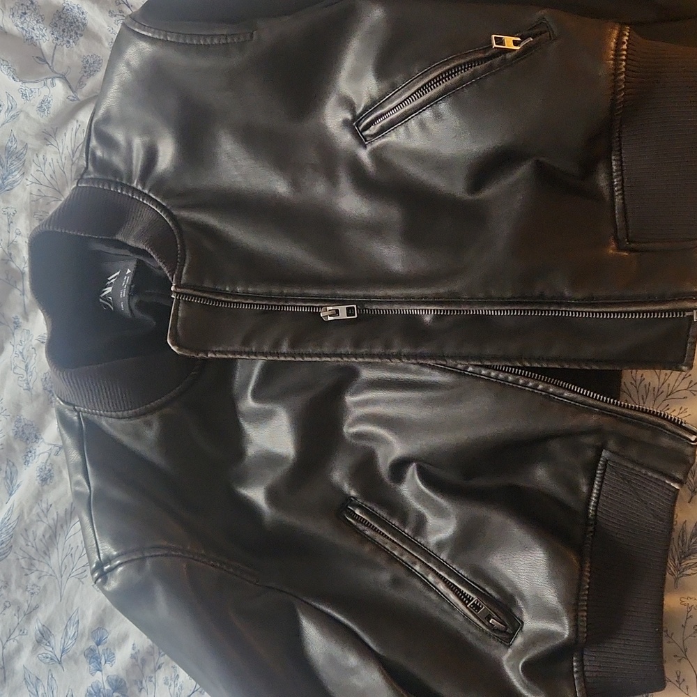 COPY - Brown FAUX LEATHER BOMBER JACKET